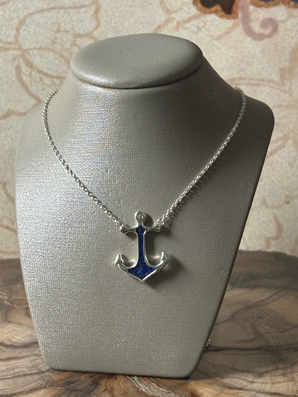 Sterling Silver Lapis Lazuli Anchor Pendant Necklace